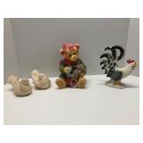 Two Doves, Bear Piggy Bank & Ceramic Rooster