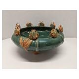 Majolica pottery frog footed centre bowl