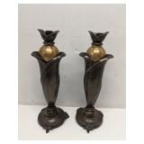 Pair of brass and bronze 13' candle sticks