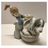 4.75  Vtg. '  Lladro Bashful Girl Washing Dog