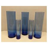 Lot of 5 blue glass vases