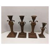 4 Solid brass vtg art deco flamingo candle holders