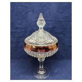 Ruby Flash Diamond Point Covered Candy Dish