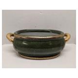 Green glazed ceramic serving bowl w/ gold accents