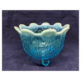 Northwood Blue Opalescent Pearl Flowers Nut Bowl