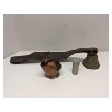 Cow bell, copper ashtray & metal match holder