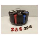 Vintage poker chips in tray & casino dice