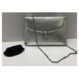 Silver Metallic clutch/chain Purse & Satin Coin