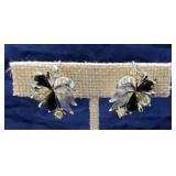 Coro Silver Tone Floral Design with Black