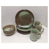 Group of Frankoma Pottery Prairie Green dishes