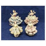 (4) Dresden Lace Porcelain Figurine Ballerinas