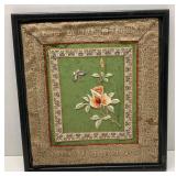 Vtg. Chinese Embroidered Butterfly & Flowers