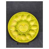 Green Basket Print Ceramic Deviled Egg Plate