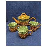 Thailand Ceramic Basket Weave Teapot & cups