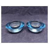 Lot of 2 blue glass votive candle holders