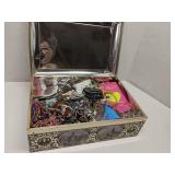 10 lbs of Costume jewelry in metal box