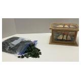 Wooden Box Container with Decorative Rocks