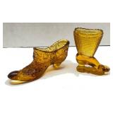 2 Fenton Glass  & Amber Glass Boots