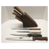 Group of kitchen knives & knife block