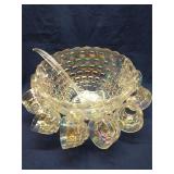 Federal Glass Iridescent Thumbprint Punch Bowl Set