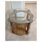 Solid oak round glass top end table