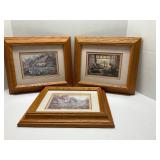 Lot of 3 Framed Cottage Pictures in Oak Frames