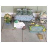 Group of frog decor items