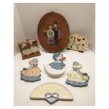 Group of wood decor items