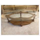 Solid oak oval glass top coffee table