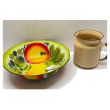 Vtg. Enamelware Bowl &  Milk Pitcher