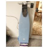 Ironing board, iron and metal hanger