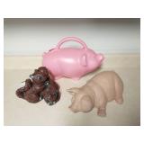 Concrete squrriel and two pigs