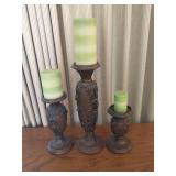 Lot of 3 candle sticks with candles