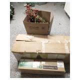 2 Christmas trees and box of large decorations