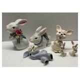 Lot of 6 Vintage. Ceramic Rabbits