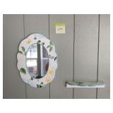 Painted miror and shelf in sunroom
