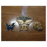 2 Butterfly brooches & necklace
