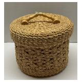 Lidded Storage Basket with Wooden Handle