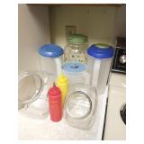 Group of containers on kitchen counter