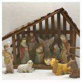 Vintage Wooden Nativity Porcelain Figurines