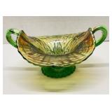 Vtg Green Carnival Glass  Candy Dish