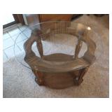 Solid oak oval glass top end table