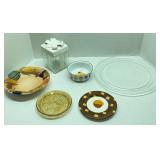 Lot of Dishware, Gift Box, and Glass Container