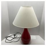 Red Lamp Base with Off White Tapered Lampshade