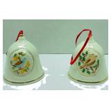 Two Vtg Porcelain Bell Christmas Ornaments