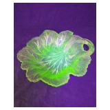 1930s green uranium depression glass leaf dish