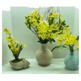 3 Vases With Yellow Artificial Flowers