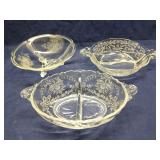 Group of etched glass dishes