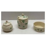 Belleek Honey Pot, Butter Tub,  & Barrel Jar