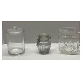 Group of VTG Glass Pitcher, Candy Jar &